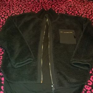 Varley Black Sherpa Zip Jacket with Silver Zipper